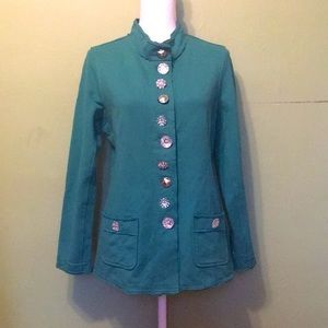 SOFT‎ SURROUNDINGS teal cotton button down jacket